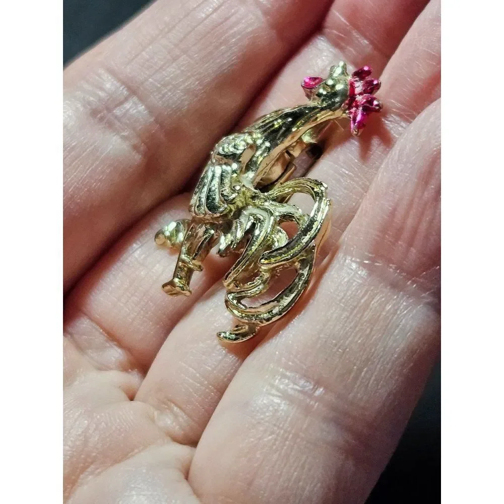 Vintage gold tone rooster brooch